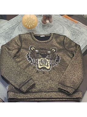 KENZO PARIS WOMEN'S LIMITED EDITION GLITTER GOLDEN EMBROIDERED SWEATER L